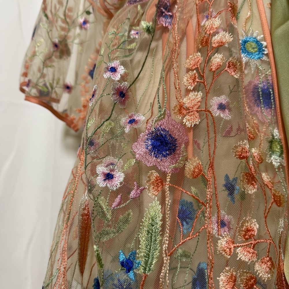 Rya Collection Valencia Pink, Blue, Green Floral Embroidered Mesh Cover Up M/L - Picture 6 of 13